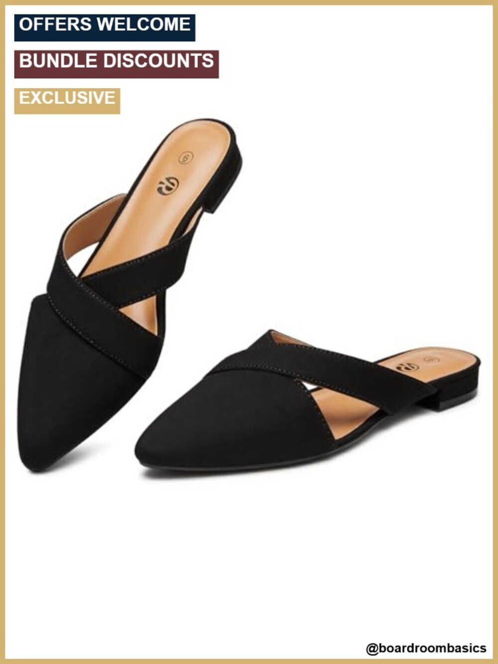Mules Closed Pointed Toe Flats Backless Loafers Suede Memory Foam Non-Slip